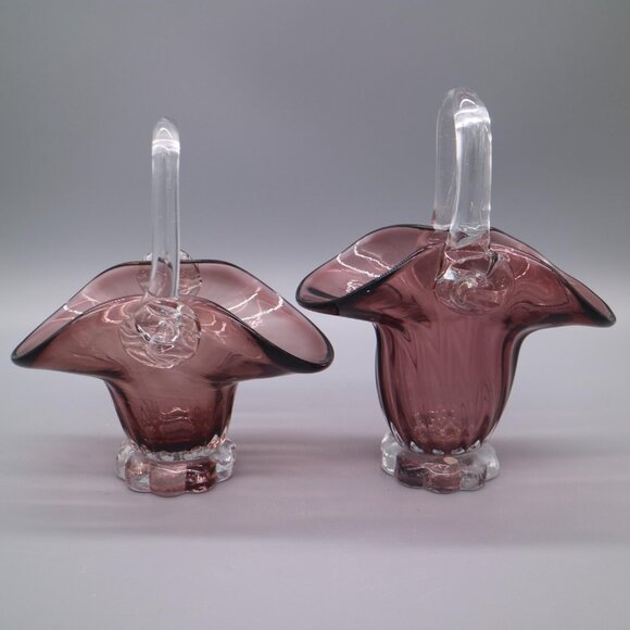 Pair of (2) Amethyst Purple Glass Baskets | Art Glass | Mid Century Decor MCM - Picture 5 of 9